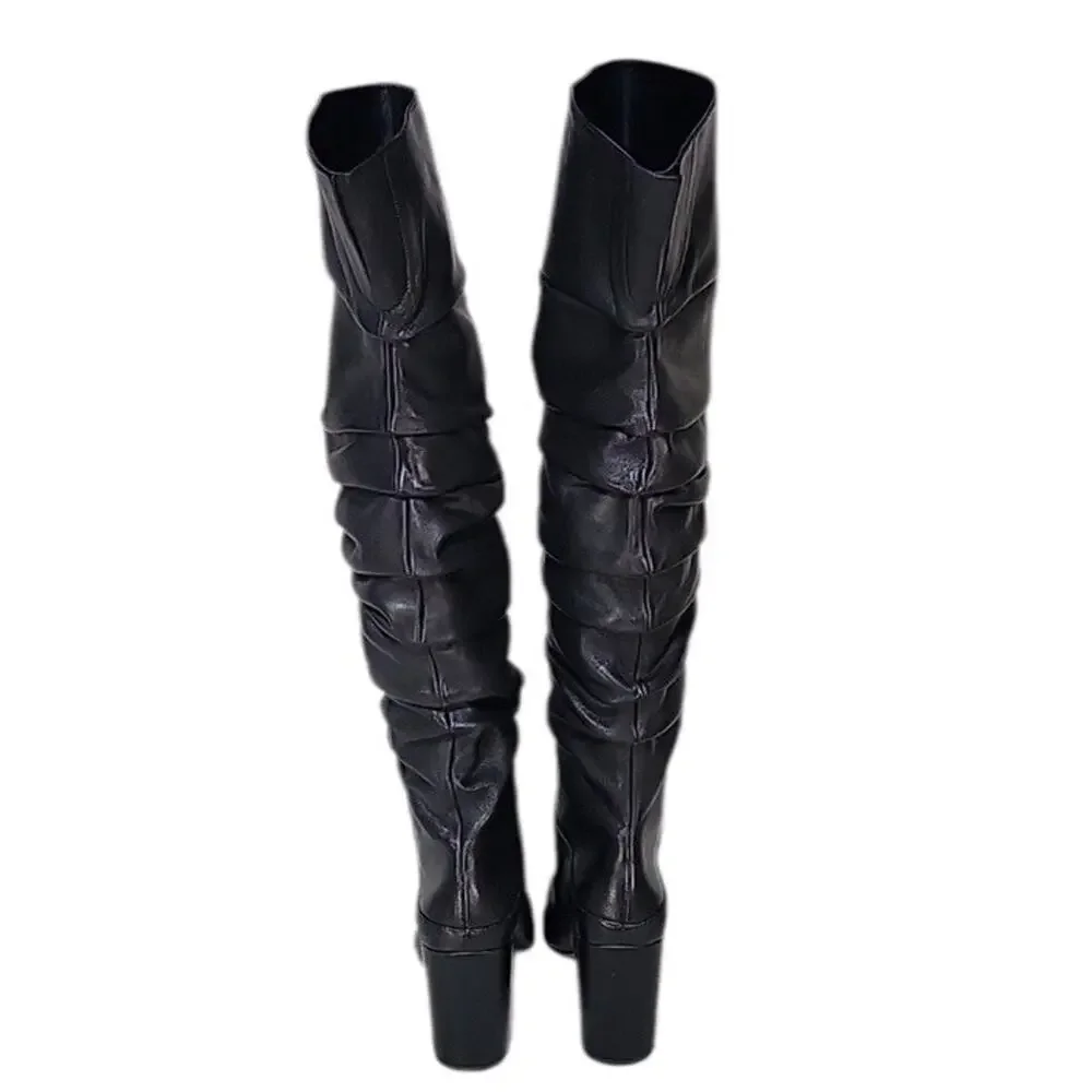 INC International Concepts Women's Tabithaa Leather Over The Knee Black 10 M NIB - Picture 2 of 9